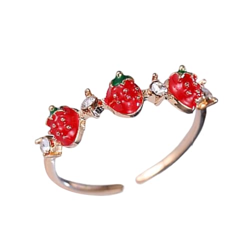 YiNLuax Verspielte Strawberry Akzentringe Mit Stecker Set Cubic Zirkonia Stones Verstellbares Band Design Trendy Accessoire Für Teen Girls Strawberry Cubic Zirkonia Einstellbarer von YiNLuax