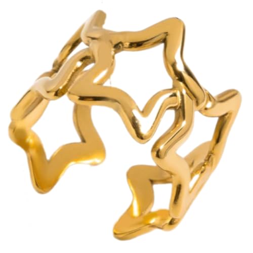 YiNLuax Vielseitige Open Band Sternringe Edelstahl Modern Modern Pentagramme Öffnen Ringe Für Tägliche Outfits Oder Event Hollow Star Cut Out von YiNLuax