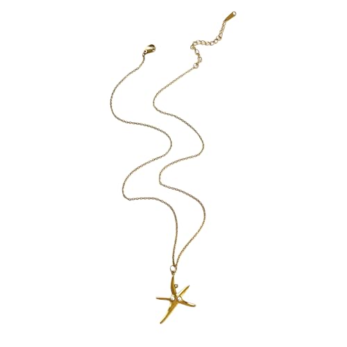 YiNLuax Vielseitiger Sea Star Accent Colarbone Kette Einstellbare Länge Leichte Halskette Zierter Alltagsschmuckzubehör Stapelbare Strand Inspirierte Anhänger Halskette von YiNLuax