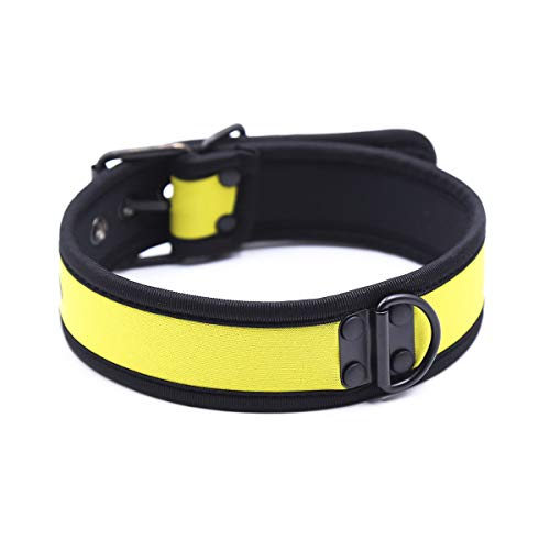 YiQin RWSX Herren Damen Halsband Choker Einstellbar Halskette Gothic Punk Halsbänder mit Metall D-Ring Halsbänder (Gelb) von YiQin RWSX