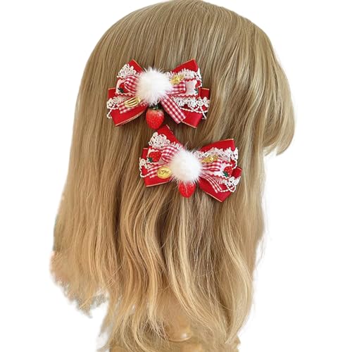 2 zarte Plaids Erdbeer-Seitenclip für süße Mädchen, Spitze Erdbeere, Bowler Hut, Mädchen, Haarspangen für Kinder von YiQinzcxg