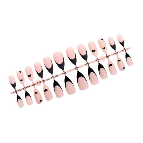 24 Stück Acryl Nagelnägel Französischen Stil Zum Aufdrücken Matte Künstliche Nägel Mit Herz Designs Zum Aufkleben Für Frauen Und Mädchen von YiQinzcxg