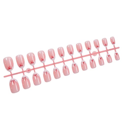 24 Stück Künstliche Nägel Kurze Mandel Glänzende Schleifen Designs Acrylnägel Französische Spitze Einfach Anzubringen Und Zu Entfernen Für Frauen von YiQinzcxg
