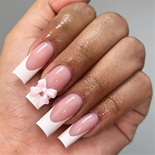 24 Stück Künstliche Nägel Mit 3D Schleife Französische Stile Vollständige Abdeckungen Zum Aufkleben Auf Die Nägel Zum Aufdrücken Der Nägel Für Frauen Und Mädchen 24 Stück Künstliche Nägel Mit 3D Schleife Französische Stile Vollständige Abdeckungen Zum Aufkleben Auf Die Nägel Zum Aufdrücken Der Nägel Für Frauen Und Mädchen von YiQinzcxg