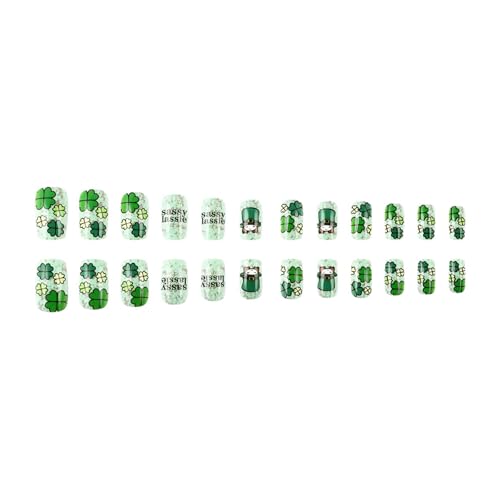 24 Stück Künstliche Nägel Zum Thema Patrick's Day Kurze Grüne Kleeblatt Designs Zum Aufdrücken Der Nägel Einfach Anzubringen Für Frauen Und Mädchen 24 Stück Künstliche Nägel Zum Thema Patrick's Day Kurze Grüne Kleeblatt Designs Zum Aufdrücken Der Nägel Einfach Anzubringen Für Frauen Und Mädchen von YiQinzcxg