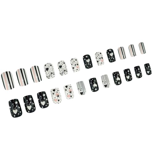 24 Stück Nägel Zum Aufdrücken Quadratisch Kleber Auf Den Nägeln Französische Kunstnägel Designs Falsche Nägel Künstliche Nägel Geschenke Für Frauen Und Mädchen von YiQinzcxg