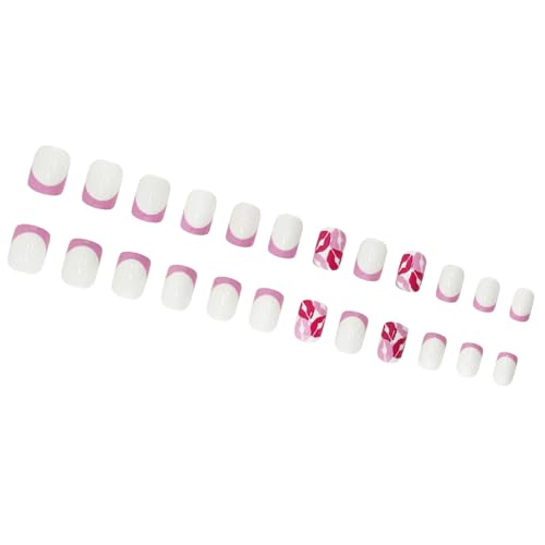 24 Stück Quadratische Nägel Zum Aufdrücken Valentinstag Französische Kunstnägel Acryl Kunstnägel Künstliche Nägel Kleber Auf Den Nägeln Für Damen von YiQinzcxg