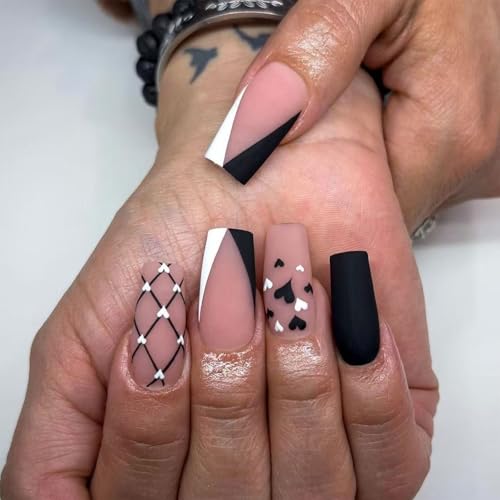 24 Stück Quadratische Nägel Zum Aufdrücken Valentinstag Französische Kunstnägel Acryl Kunstnägel Künstliche Nägel Kleber Auf Den Nägeln Für Damen von YiQinzcxg