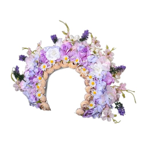 Buntes Blumen-Stirnband, doppelseitiger Haarkranz, Hochzeit, Party, Kostüm, Kopfschmuck für Braut, Damen, Haar-Accessoire, Blumenkopfschmuck von YiQinzcxg