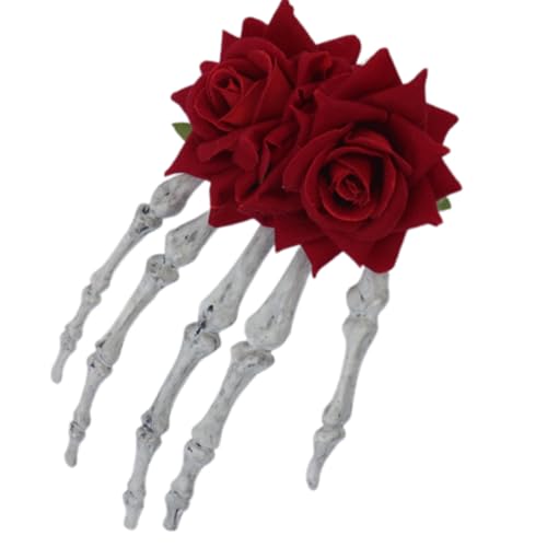 Mystische Totenkopf Hand Haarspange Mit Rosenverzierungen Haarnadel Einzigartige Haarteile Für Halloween Party Statements von YiQinzcxg