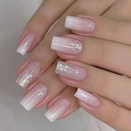 Quadratische Nägel Zum Aufdrücken Glitzernde Designs Französische Künstliche Nägel Künstliche Acrylnägel Künstliche Nägel Kleber Auf Den Nägeln Für Frauen von YiQinzcxg