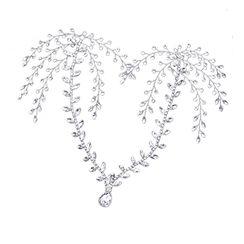 Stirnbänder für Damen, Strass, Stirnband, Hochzeit, Wassertropfen-Charm, Blattzweig, Kopfschmuck für Braut, Brautjungfer, Dekoration, Braut-Kopfschmuck für Hochzeit, Haare nach unten von YiQinzcxg