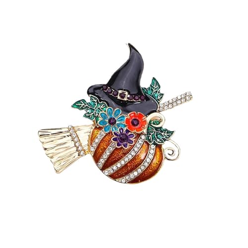 Verspielte Halloween Brosche Mit Hexenkürbis Breomsticks Design Premium Legierungsschmuck Für Festliche Stile Handgefertigtes Halloween Brosche von YiQinzcxg