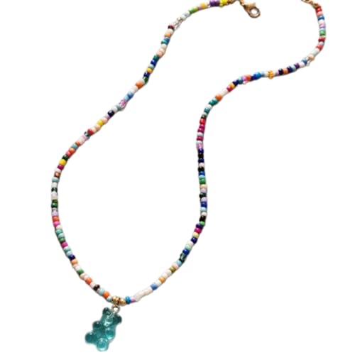 YiQinzcxg Bunte Bären Anhänger Halskette Schöner Farbenfroher Halshöhe Tragbarer Perlen Halskette Schmuck Für Modische Liebhaber Modischer Anhänger von YiQinzcxg
