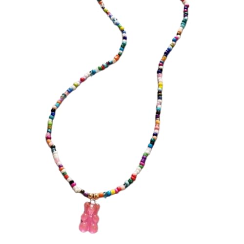 YiQinzcxg Bunte Bären Anhänger Halskette Schöner Farbenfroher Halshöhe Tragbarer Perlen Halskette Schmuck Für Modische Liebhaber Modischer Anhänger von YiQinzcxg