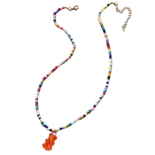 YiQinzcxg Bunte Bären Anhänger Halskette Schöner Farbenfroher Halshöhe Tragbarer Perlen Halskette Schmuck Für Modische Liebhaber Modischer Anhänger von YiQinzcxg