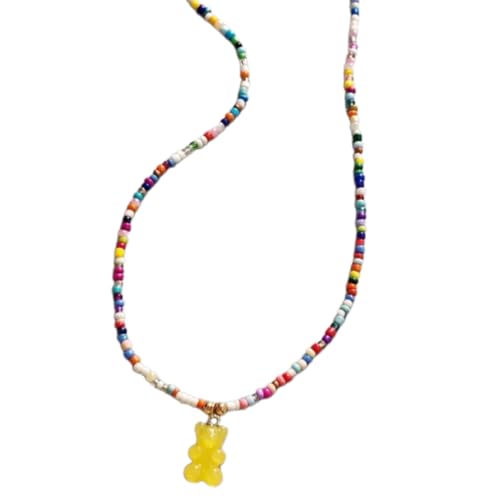 YiQinzcxg Bunte Bären Anhänger Halskette Schöner Farbenfroher Halshöhe Tragbarer Perlen Halskette Schmuck Für Modische Liebhaber Modischer Anhänger von YiQinzcxg