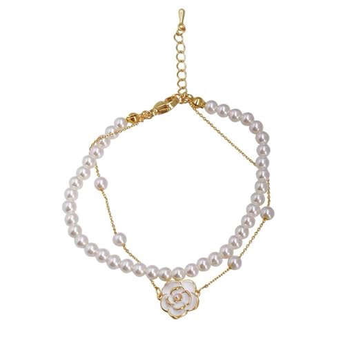 YiQinzcxg Doppelschichtblumenarmband Mit Simulierten Perlenperlen Handgelenkschmuck Einzigartiges Armband Für Verschiedene Anlässe Geeignet von YiQinzcxg