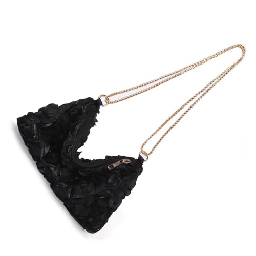 YiQinzcxg Elegante Frauenabendsumbendetasche Rose Blumen Satins Satins Clutches Tasche Mit Kette Für Hochzeitsabschlussfeiern Kettenumhängungsbeutel von YiQinzcxg