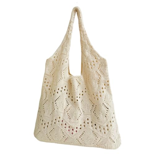 YiQinzcxg Frauen Mode Ausgehöhlt Gestricktes Strandtasche Feste Farbe Gehäkelt Unterarm Umhängetasche Große Kapazität Einkaufshandtasche Gehäkelt Schulter von YiQinzcxg