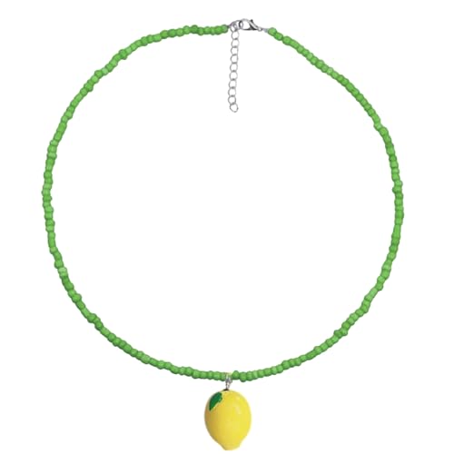 YiQinzcxg Handgefertigte Obstperlen Halskette Verstellbare Länge Neckkette Bunte Perlen Schlüsselbeinkette Für Party Und Urlaubsbekleidung von YiQinzcxg