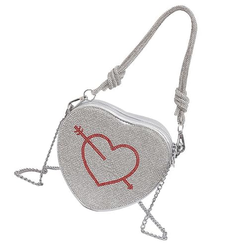 YiQinzcxg Herzförmige Abendbeutelkette Gurt Trend Handtasche Geldbörse Für Frauen Und Mädchen Frauen Herzförmige Schulter Strasshochzeiten Geldbörse von YiQinzcxg