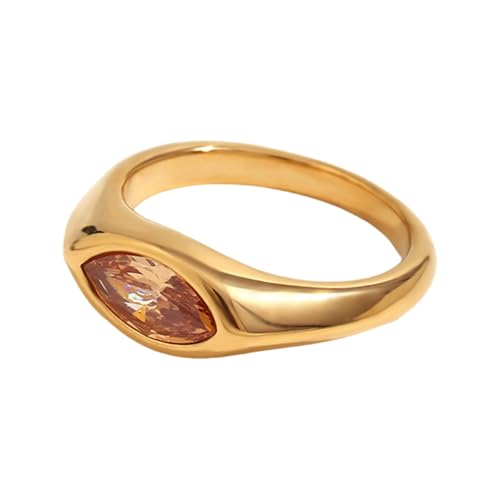 YiQinzcxg Stilvolle Pferdauge Zirkon Ringe Anlaufresistent Edelstahl Gold Plattiert Finger Ringe Elegantes Alltagskleidung Schmuck Eleganter Zirkonschmuck von YiQinzcxg