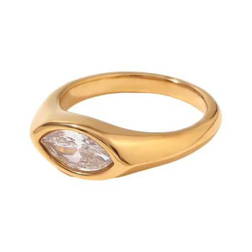 YiQinzcxg Stilvolle Pferdauge Zirkon Ringe Anlaufresistent Edelstahl Gold Plattiert Finger Ringe Elegantes Alltagskleidung Schmuck Eleganter Zirkonschmuck von YiQinzcxg