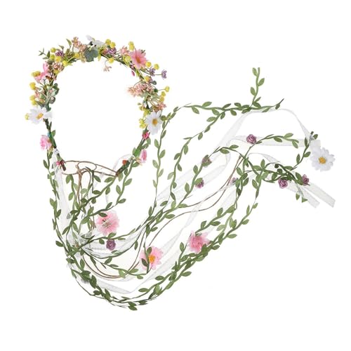 Zarte Blume ethnische Mädchen Cosplay Haarreifen Braut Hochzeit Party Stirnband mit langen Blättern Quasten Blume Stirnband Blume Erwachsene Blume Stirnband von YiQinzcxg