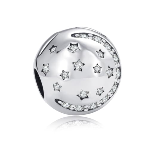 Clip-Stopper-Charm, 925er-Sterlingsilber, Schloss-Charm, Abstandshalter, Mond, Stern, Charm für Pandora-Charm-Armband, Sterling-Silber Silber, Kein Stein Clip-Stopper-Charm, 925er-Sterlingsilber, Schloss-Charm, Abstandshalter, Mond, Stern, Charm für Pandora-Charm-Armband, Sterling-Silber Silber, Kein Stein von YiRong Jewelry