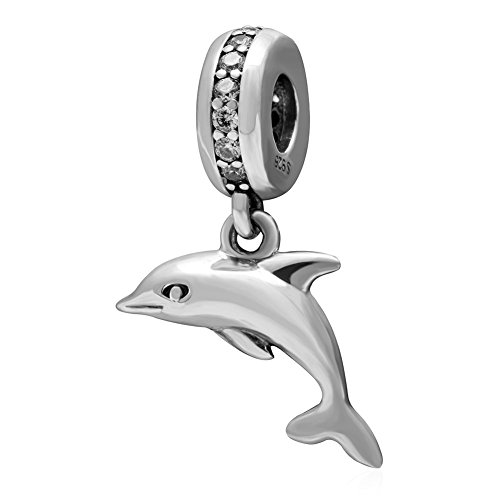 Delphin Charm mit Kristall Charm 925 Sterling Silber Ozean Charm Tier Charm Geburtstag Charm für Pandora Charms Armband (B) von YiRong Jewelry