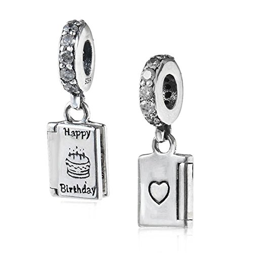 Happy Birthday Charm 925 Sterling Silber Kuchen Charm Love Charm Buch Charm Herz Charm Jahrestag Charm für Pandora Bettelarmband (Geburtstag) von YiRong Jewelry