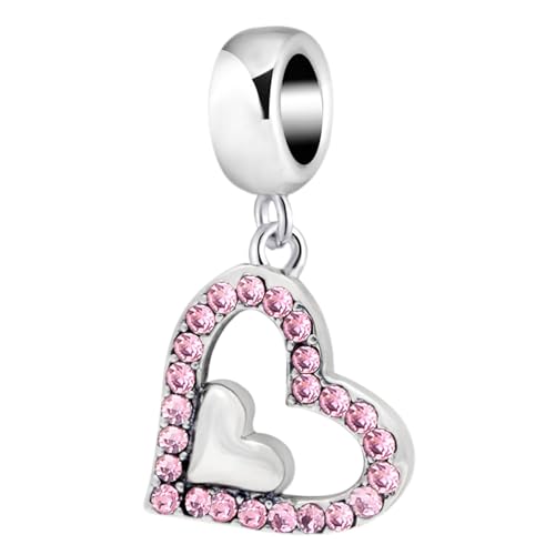 Herz-Charm, 925er-Sterlingsilber, Liebesanhänger, Valentinstags-Charm, Kristall-Charm für Pandora-Charm-Armband, Sterling-Silber Silber, Kristall von YiRong Jewelry