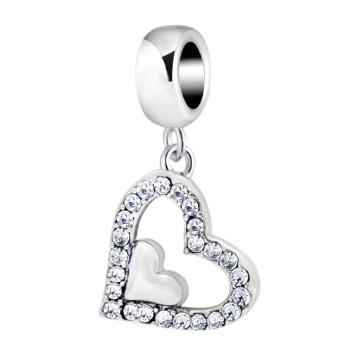 Herz-Charm, 925er-Sterlingsilber, Liebesanhänger, Valentinstags-Charm, Kristall-Charm für Pandora-Charm-Armband, Alle, Kristall von YiRong Jewelry