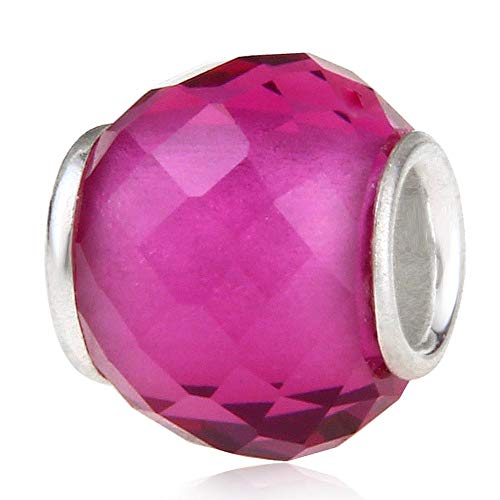 YiRong Jewelry Pandora Kompatibler Geburtsstein Charm 925 Sterlingsilber Jahrestag Charm für Pandora Bettelarmband (rosarot) von YiRong Jewelry