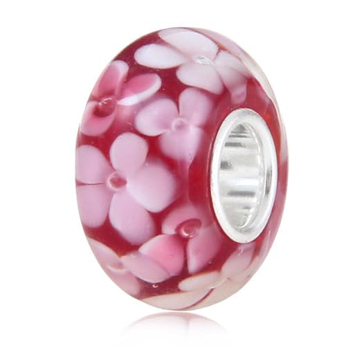 Murano Glasanhänger aus 925er-Sterlingsilber, Blumen-Charm, Blatt-Charm, Jahrestag, Charm-Anhänger für Pandora-Charm-Armband, Glas Sterling-Silber Silber, Glas von LAOSEP