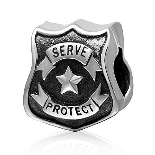 Polizei-Charm, 925er-Sterlingsilber, servieren und schützen, 925er Sterlingsilber, Schildanhänger, fünfzackiger Stern, Charm für Pandora-Charm-Armband, Sterling-Silber Silber Polizei-Charm, 925er-Sterlingsilber, servieren und schützen, 925er Sterlingsilber, Schildanhänger, fünfzackiger Stern, Charm für Pandora-Charm-Armband, Sterling-Silber Silber von YiRong Jewelry