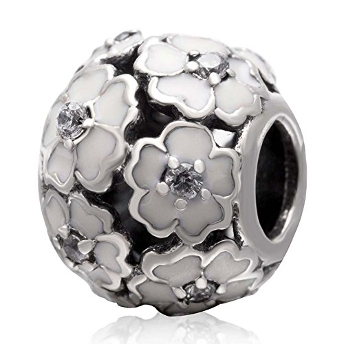 Rosen-Charm, 925er-Sterlingsilber, Blumen-Charm, Liebesanhänger, Jahrestag, Valentinstag, Geburtstag, Charm, für Pandora-Charm-Armband (weiß) von YiRong Jewelry