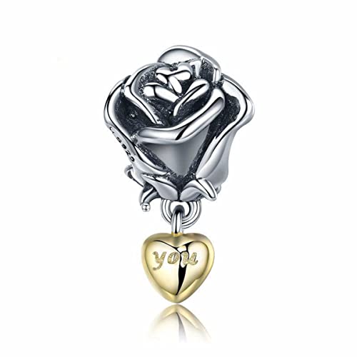 Rose Charm 925 Sterling Silber Liebe Charm Blume Jahrestag Charm für Pandora Charm Armband (B) von YiRong Jewelry