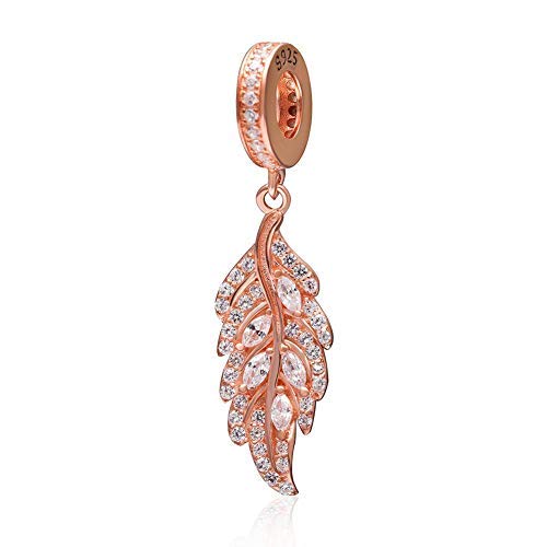 Rose Gold Feder Charm 925 Sterling Silber Engel Charm Jubiläum Charm Glücksbringer für Pandora Charm Armband Rose Gold Feder Charm 925 Sterling Silber Engel Charm Jubiläum Charm Glücksbringer für Pandora Charm Armband von YiRong Jewelry