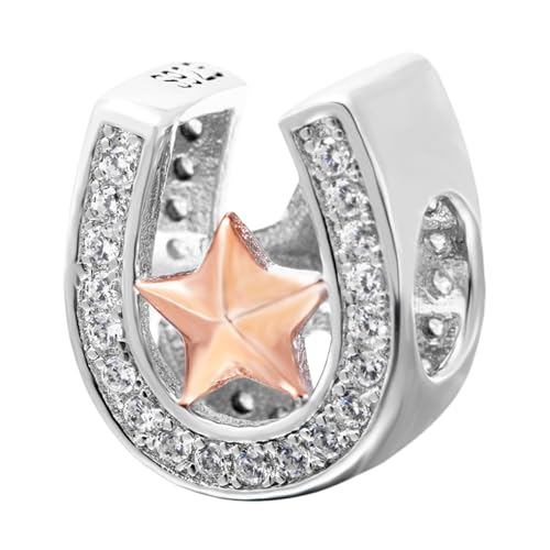 925 Sterling Silber Rose Gold Hufeisen Charm Glücksbringer Klar Stein Stern Charm für Pandora Charm Armband, Alle, Kein Stein 925 Sterling Silber Rose Gold Hufeisen Charm Glücksbringer Klar Stein Stern Charm für Pandora Charm Armband, Alle, Kein Stein von YiRong Jewelry