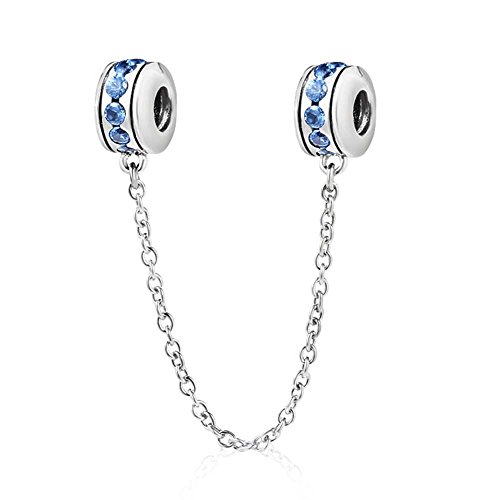 Sicherheitskette Charm 925 Sterling Silber Clip Charm Stopper Charm für Pandora Charm Armband (Ozeanblau) von YiRong Jewelry