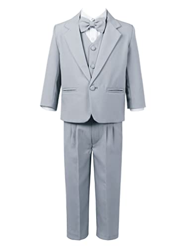 YiZYiF Kinder/Baby Jungen Anzug Gentleman Anzug Smoking Anzug Mit Blazer Mantel Hemd Hose Insgesamt Taufe Hochzeit Outfit Grau O 158-164/13-14 Jahre von YiZYiF