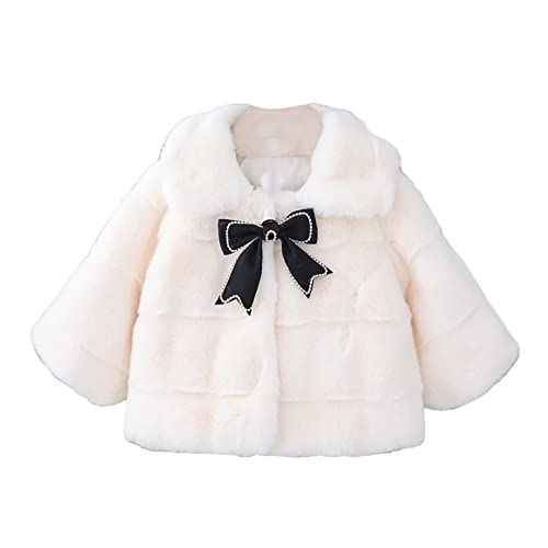 YiZYiF Baby Mädchen Jacke Weich Faux Pelz Winter Warme Cape Mantel Pelzkragen Cloak Coat Outwear mit Bommeln Schleifen Weiß G 74-80/9-12 Monate von YiZYiF