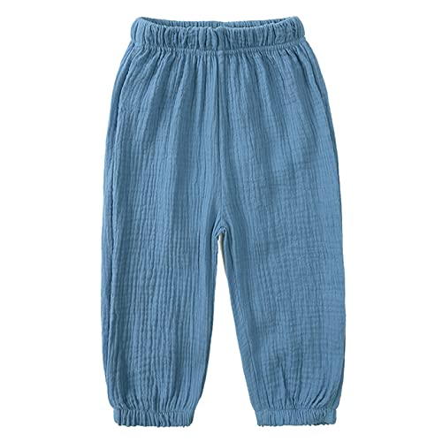 YiZYiF Baby Mädchen Jungen Pumphose Bequeme Baumwolle Leinen Dünne Sommerhosen Haremshose Loose Casual Sporthose Blau 92-98 von YiZYiF