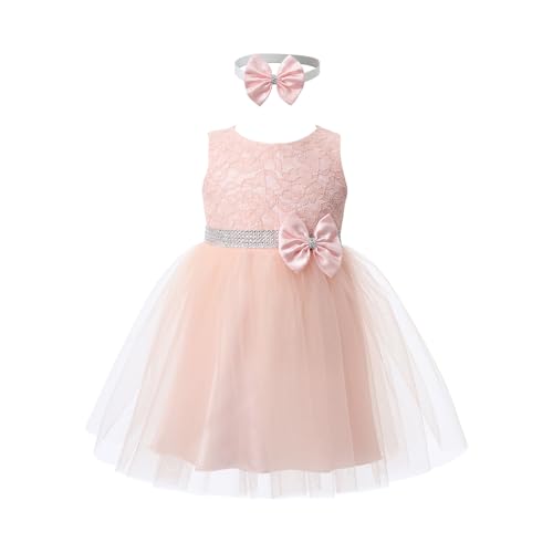 YiZYiF Baby Mädchen Kleid Festlich Taufkleid Blumenmädchenkleid Blumen Tüll Spitzenkleid Party Geburtstag Tütü Prinzessin Kleid Gr. 50-98 Rosa_F 80-86 von YiZYiF