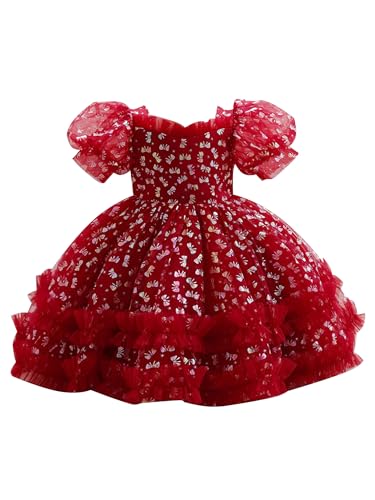 YiZYiF Baby Mädchen Kleid Taufkleid Festlich Kleid Hochzeit Partykleider Kleinkind Kinder Kleidung Organza Festzug für 3 Monate - 6 Jahre Burgundy_T 92-98 von YiZYiF