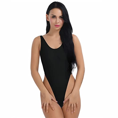 YiZYiF Damen Body Sportbody High Cut Dessous Bodysuit Bikini Thong Leotard Badeanzug Rückenfrei S M L XL 2XL Schwarz M von YiZYiF