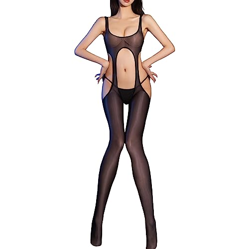 YiZYiF Damen Bodystockings Sexy Ouvert Transparente Dessous Body Ganzkörper Strumpfhose Overall Jumpsuit Fetisch Clubwear R_Schwarz Einheitsgröße von YiZYiF