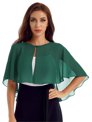 YiZYiF Damen Chiffon Bolero Festlich Elegant Poncho Cardigan Shawl Dünne Open Front Jäckchen Sommer Schulterjacke Zum Kleid Abendkleid Grün Einheitsgröße von YiZYiF